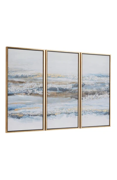Vivian Lune Home Set Of 3 Canvas Framed Wall Art In Blue