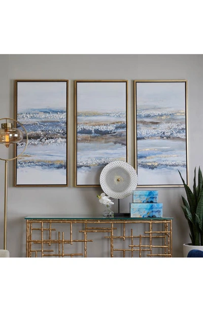 Shop Vivian Lune Home Set Of 3 Canvas Framed Wall Art In Blue