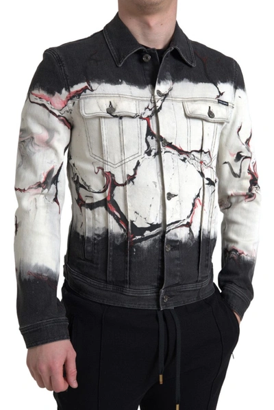 Shop Dolce & Gabbana Multicolor Cotton Collared Denim Jacket