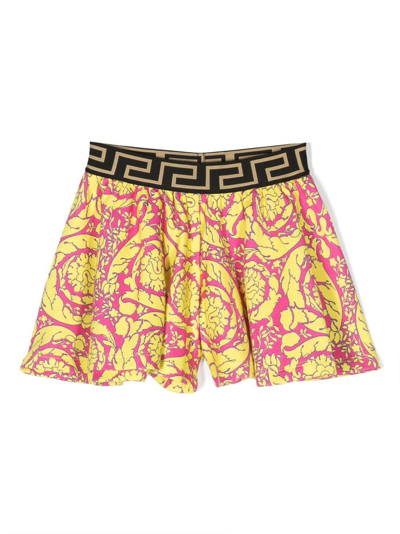 Shop Versace Kids Barocco Printed Silhouette Sweat Shorts In Multi
