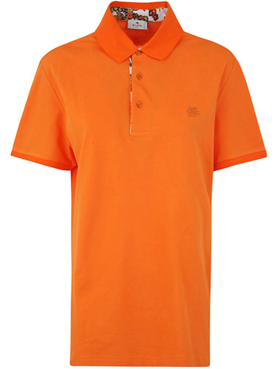 Shop Etro Logo Embroidered Short Sleeved Polo Shirt In Orange