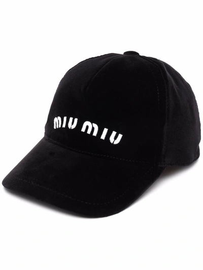 Shop Miu Miu Embroidered-logo Baseball Cap In Nero+bianco