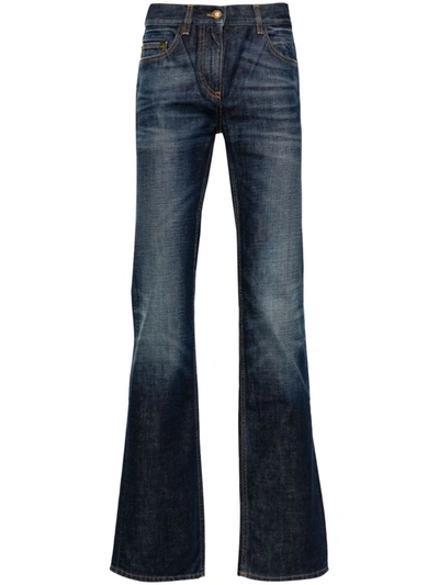 Shop Palm Angels Logo-embroidered Straight-leg Jeans In Blue Blue