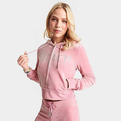 Shop Juicy Couture Women's Bling Front Hoodie In Rose