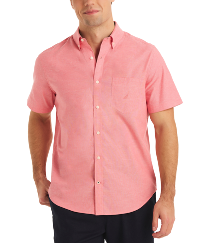 Shop Nautica Men's Classic-fit Short-sleeve Solid Stretch Oxford Shirt In Melonberry