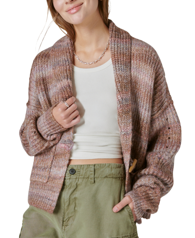 Shop Lucky Brand Women's Striped Toggle-front Cardigan In Taupe Multi