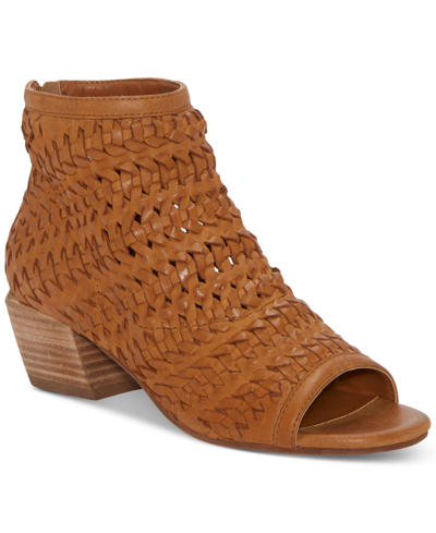 Shop Lucky Brand Women's Mofira Woven Peep Toe Heeled Sandals In Tan Leather