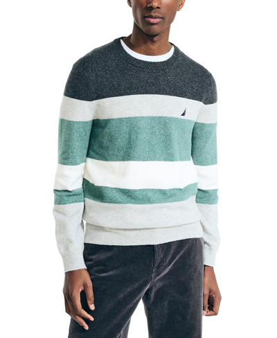Shop Nautica Men's Textured Striped Crewneck Sweater In  Stone