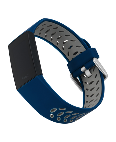 Shop Withit Navy And Gray Premium Sport Silicone Band Compatible With The Fitbit Charge 3 And 4 In Blue,gray