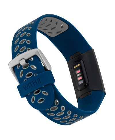 Withit Navy And Gray Premium Sport Silicone Band Compatible With The Fitbit Charge 3 And 4 In Blue,gray