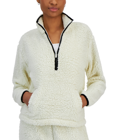 Shop Derek Heart Juniors' Quarter-zip Long-sleeve Sherpa Sweatshirt In Niagara Mist