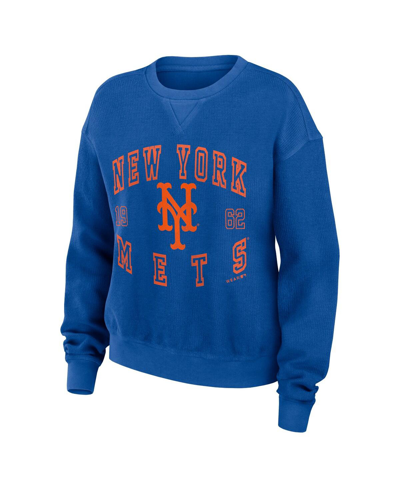 Shop Wear By Erin Andrews Women's  Royal Distressed New York Mets Vintage-like Cord Pullover Sweatshirt