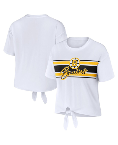 Shop Wear By Erin Andrews Women's  White Boston Bruins Front Knot T-shirt