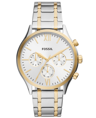 Shop Fossil Men's Fenmore Multifunction Two-tone Stainless Steel Watch, 44mm