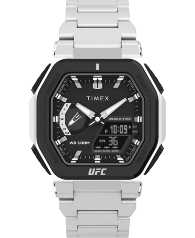 Timex Ufc Men's Colossus Analog-digital Silver-tone Stainless Steel Watch, 45mm In Silver-tone