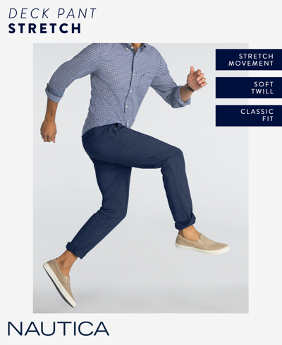 Nautica Men's Classic-fit Stretch Solid Flat-front Chino Deck Pants In True Black