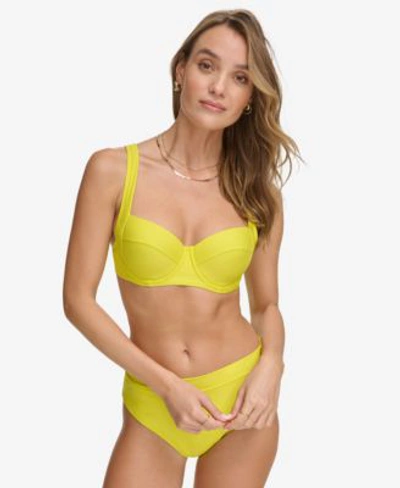 Shop Dkny Womens Molded Underwire Bikini Bra Top High Waisted Bottoms In Fluro Yellow