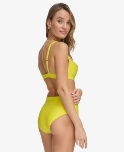 Shop Dkny Womens Molded Underwire Bikini Bra Top High Waisted Bottoms In Fluro Yellow