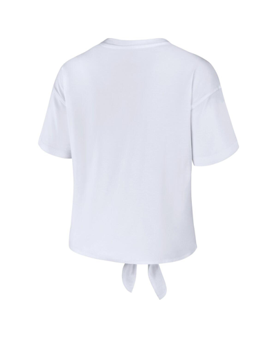 Wear By Erin Andrews White Michigan State Spartans Striped Front Knot Cropped T-shirt In White