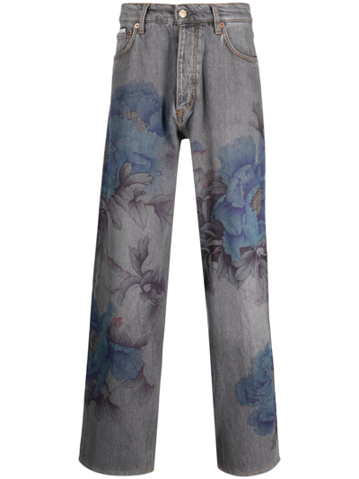 Shop Eytys Grey Benz Floral-print Jeans