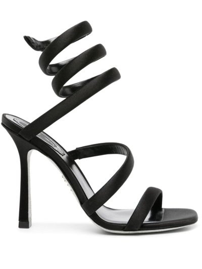 Shop René Caovilla Black Cleo 105mm Leather Sandals