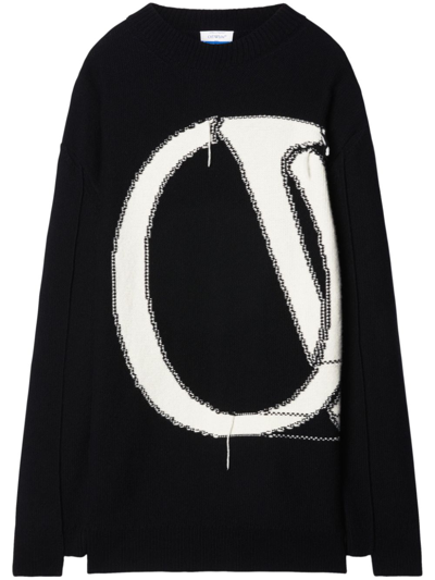 Shop Off-white Black Ow Maxi Logo Knit Sweater