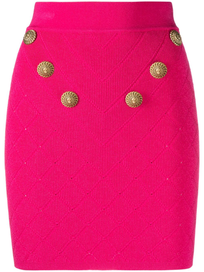 Shop Balmain Pink Ribbed Mini Skirt