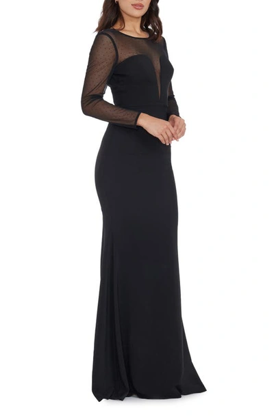 Shop Dress The Population Val Rhinestone Illusion Lace Detail Long Sleeve Mermaid Gown In Black