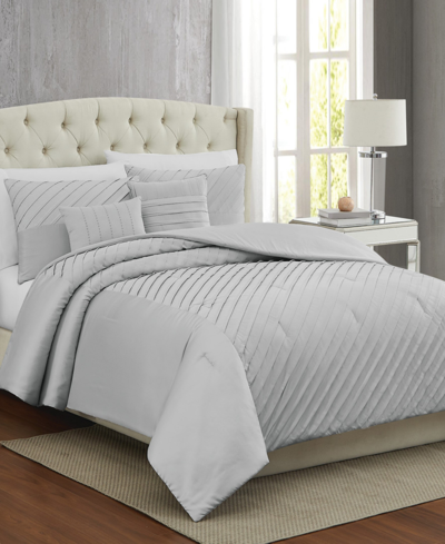 Pem America James Pleated 9 Piece Comforter Set, Queen In Silver