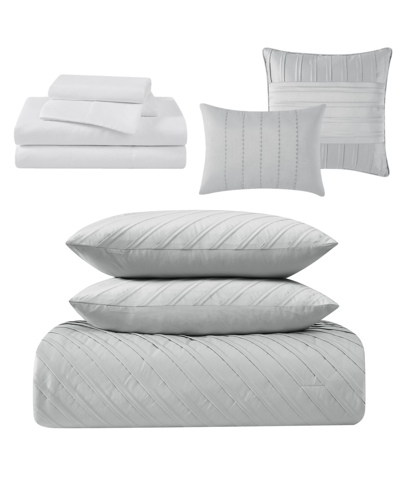 Pem America James Pleated 9 Piece Comforter Set, Queen In Silver