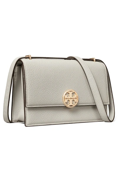 Shop Tory Burch Miller Leather Convertible Shoulder Bag In Feather Gray