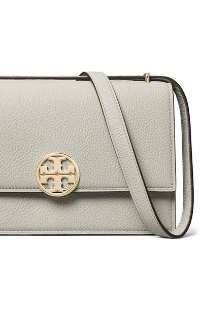 Shop Tory Burch Miller Leather Convertible Shoulder Bag In Feather Gray