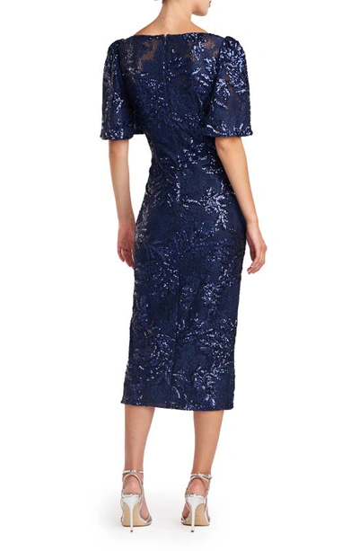 Shop Js Collections Adel Sequin Lace Cocktail Midi Dress In Navy