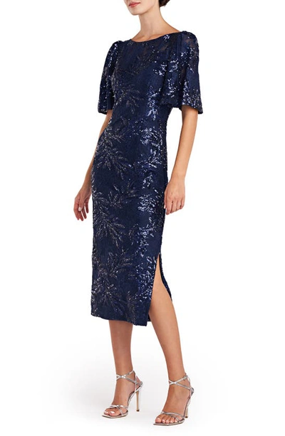 Shop Js Collections Adel Sequin Lace Cocktail Midi Dress In Navy