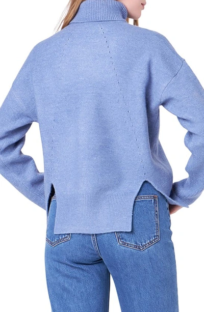 Shop English Factory Notch Hem Turtleneck Sweater In Blue