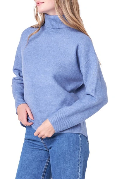 Shop English Factory Notch Hem Turtleneck Sweater In Blue