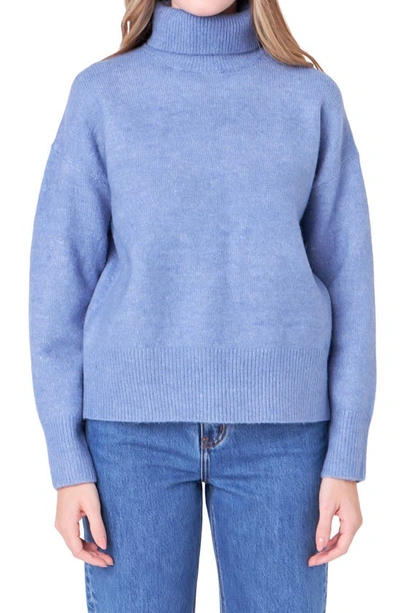 Shop English Factory Notch Hem Turtleneck Sweater In Blue