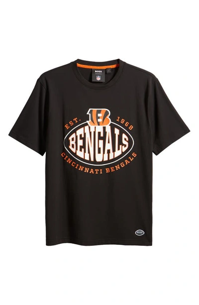 Shop Hugo Boss Boss X Nfl Stretch Cotton Graphic T-shirt In Cincinnati Bengals Black