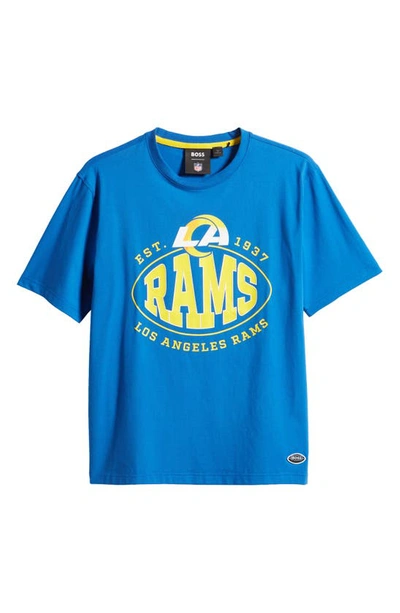 Shop Hugo Boss X Nfl Stretch Cotton Graphic T-shirt In Los Angeles Rams Bright Blue