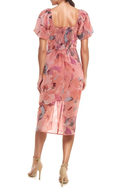 Shop Socialite Ruched Puff Sleeve Midi Dress In Pink Soft Floral