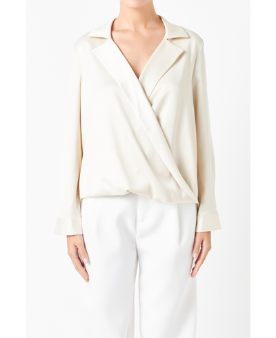 Shop Endless Rose Women's Wrapped Satin Blouse In Cream