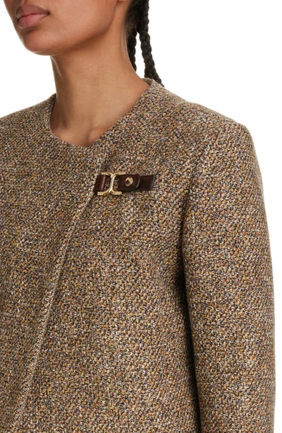 Shop Chloé Marcie Buckle Wool & Cotton Blend Tweed Jacket In Multicolor Yellow 1