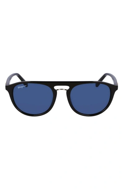 Shop Ferragamo Gancini 54mm Aviator Sunglasses In Blue/ Black