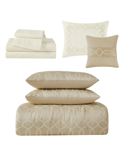 Pem America Victoria Geo 9 Piece Comforter Set, Queen In Gold