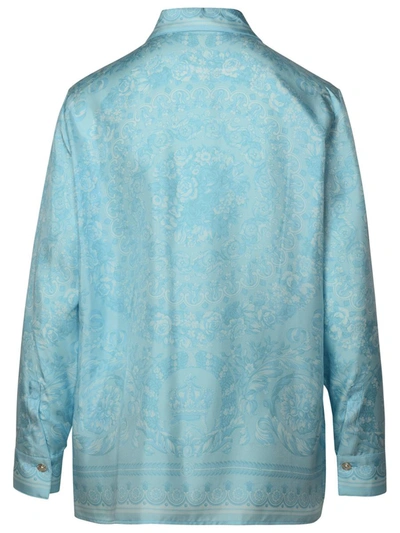 Shop Versace 'barocco' Light Blue Silk Shirt