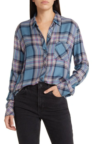 Shop Rails Hunter Plaid Button-up Shirt In Blue Jasper Blush