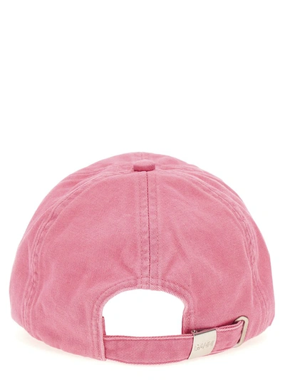Shop Ganni Logo Embroidery Cap In Pink