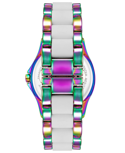 Shop Steve Madden Women's Analog Rainbow Alloy And White Silicone Center Link Bracelet Watch, 40mm In Rainbow,white