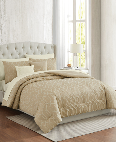 Pem America Victoria Geo 9 Piece Comforter Set, Queen In Gold