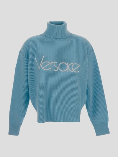Shop Versace Sweaters In Paleblue
